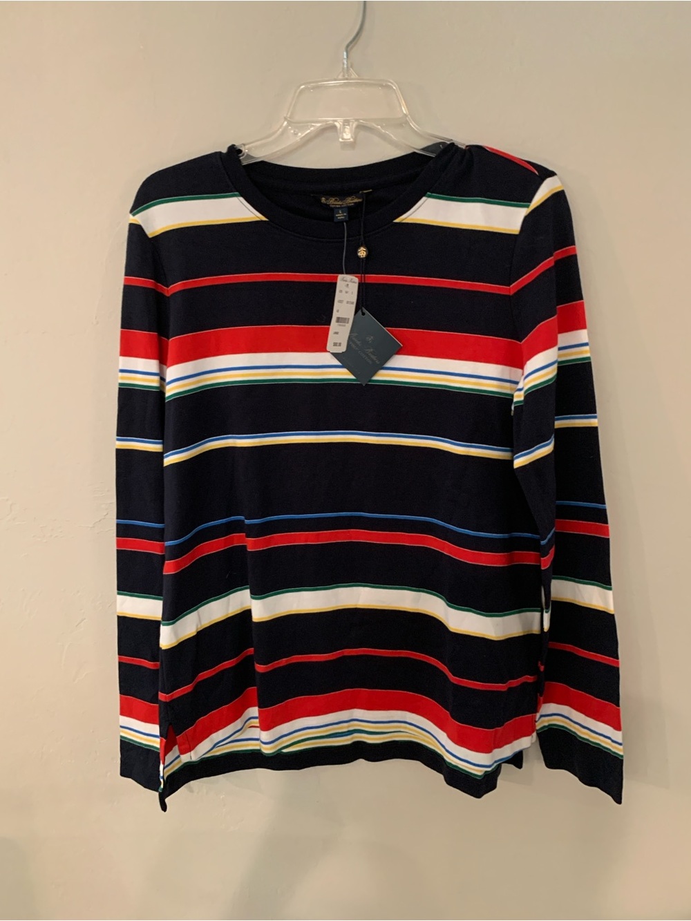 Brooks Brothers Woman Multi-Stripe Supima Pullover Sweater NWT L retail $88